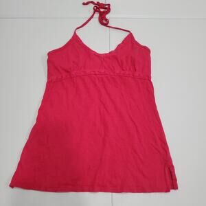 Y2K GAP Tank Top Womens Large Pink Halter Lace Trim Cotton Cami Fairy